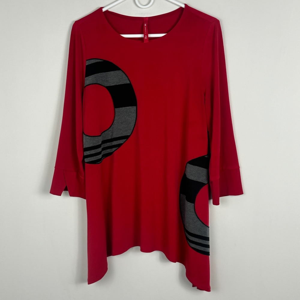 IC By Connie K Red Lagenlook Art Deco Asymmetric Tunic Top Womens Size Medium M